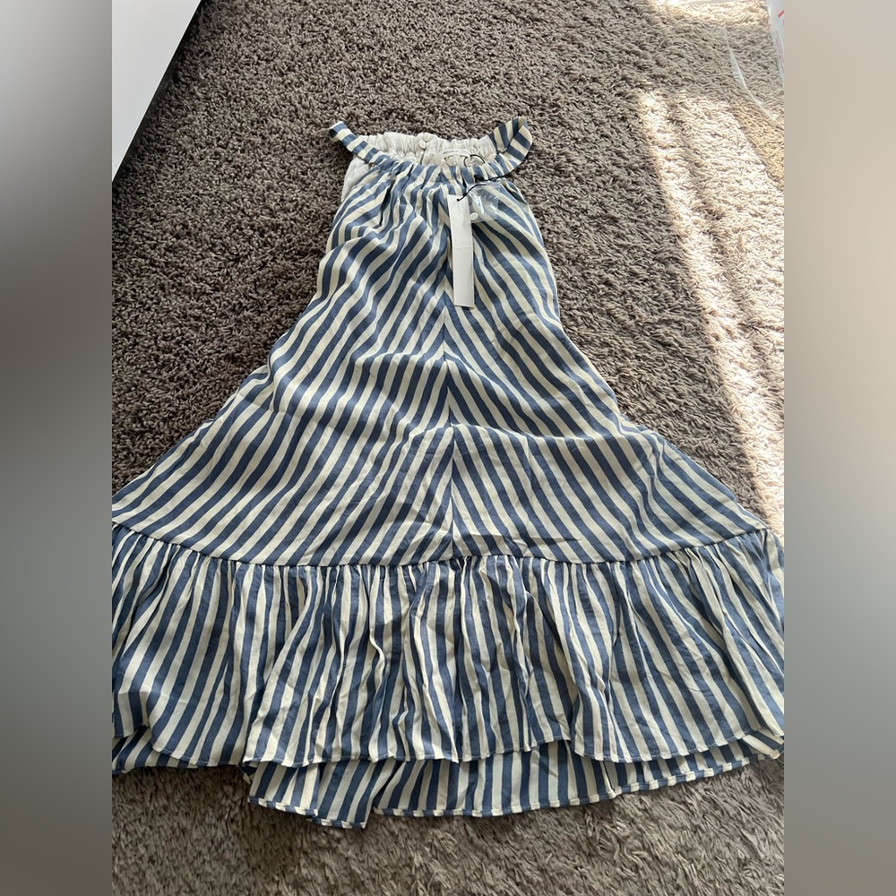 Adorable NWT Blue and White, Drop Waist Cotton Striped Halter Dress. M. - Picture 8 of 16